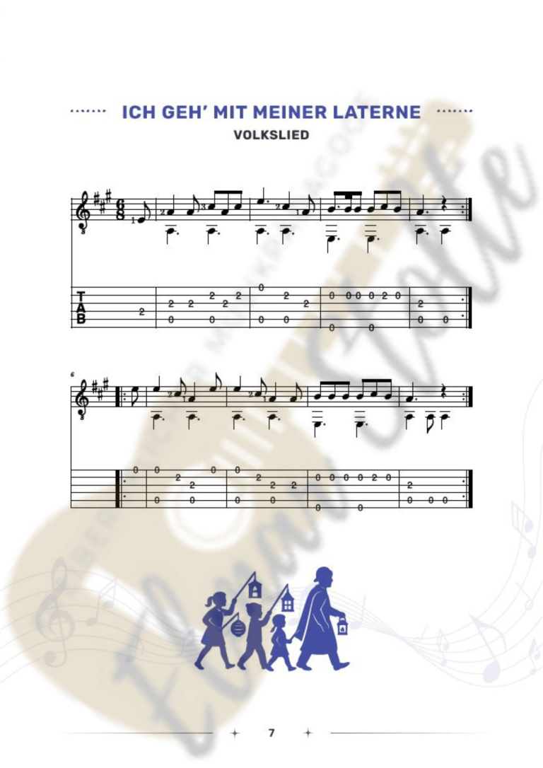 Notenbeispiel - im E-Book ohne Wasserzeichen einfache Lieder Gitarre